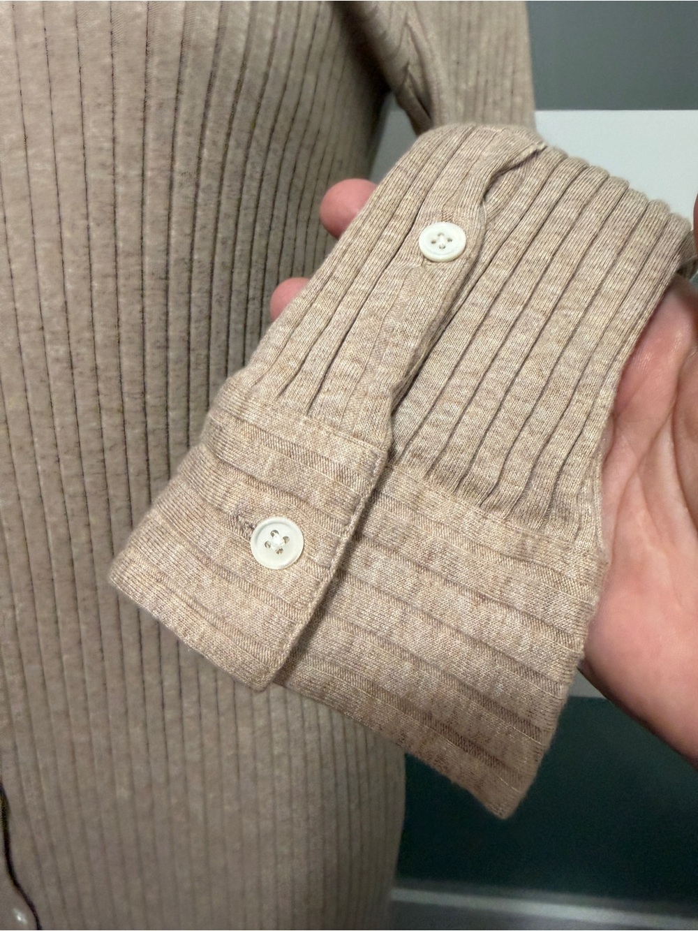 Theory Ribbed Button-Front Midi Dress Tan - Picture 6 of 10